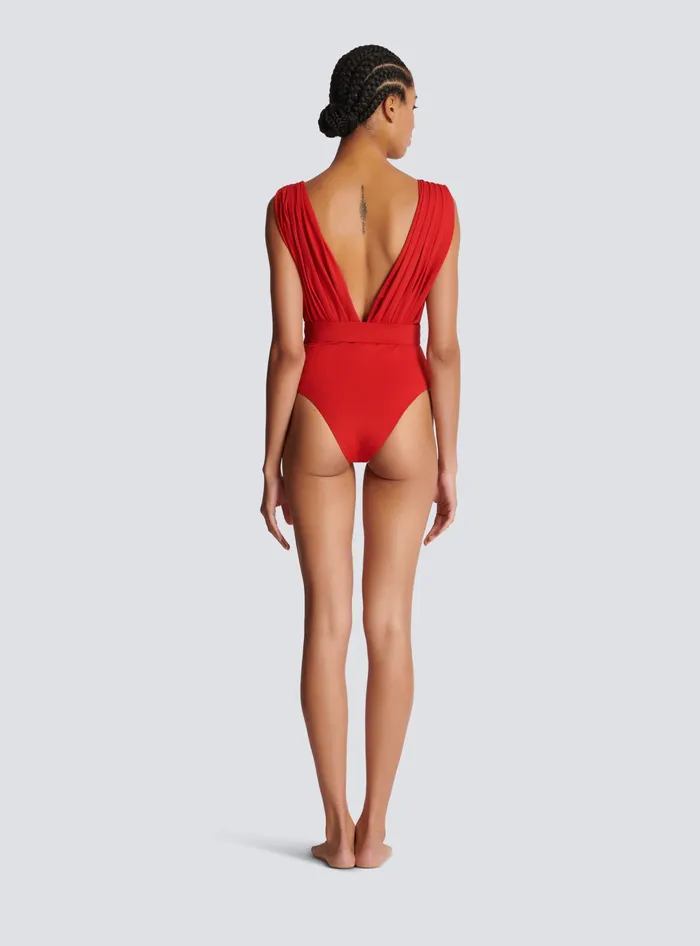 Balmain Swimwear Women Draped Swimsuit Red