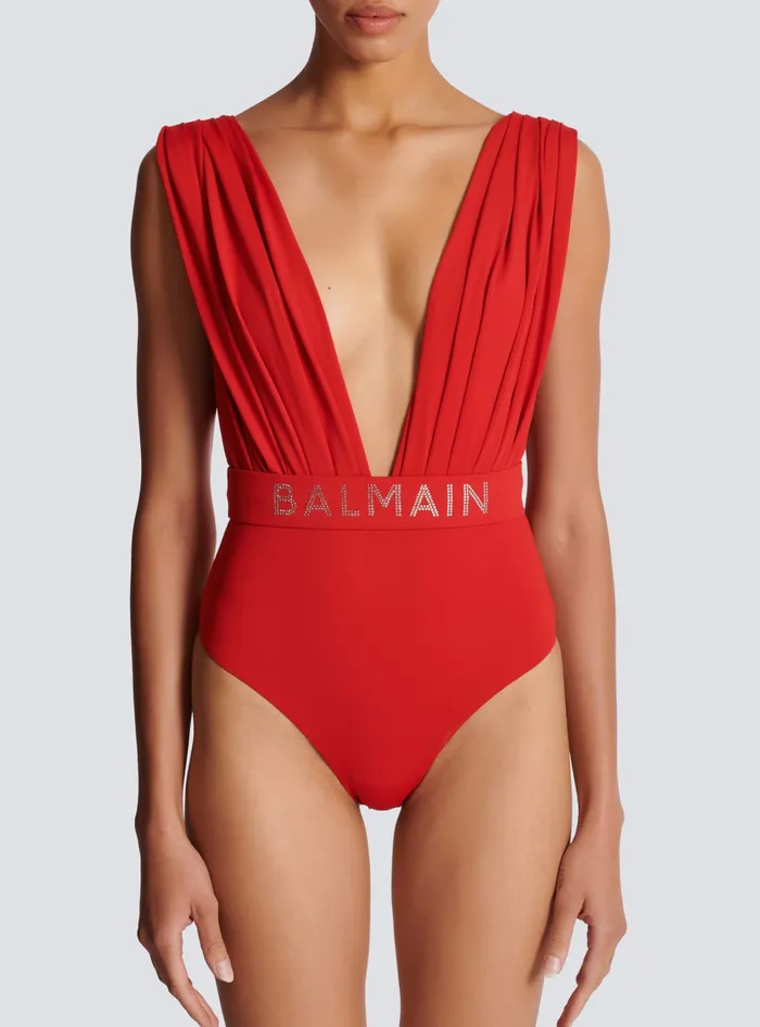 Balmain Swimwear Women Draped Swimsuit Red