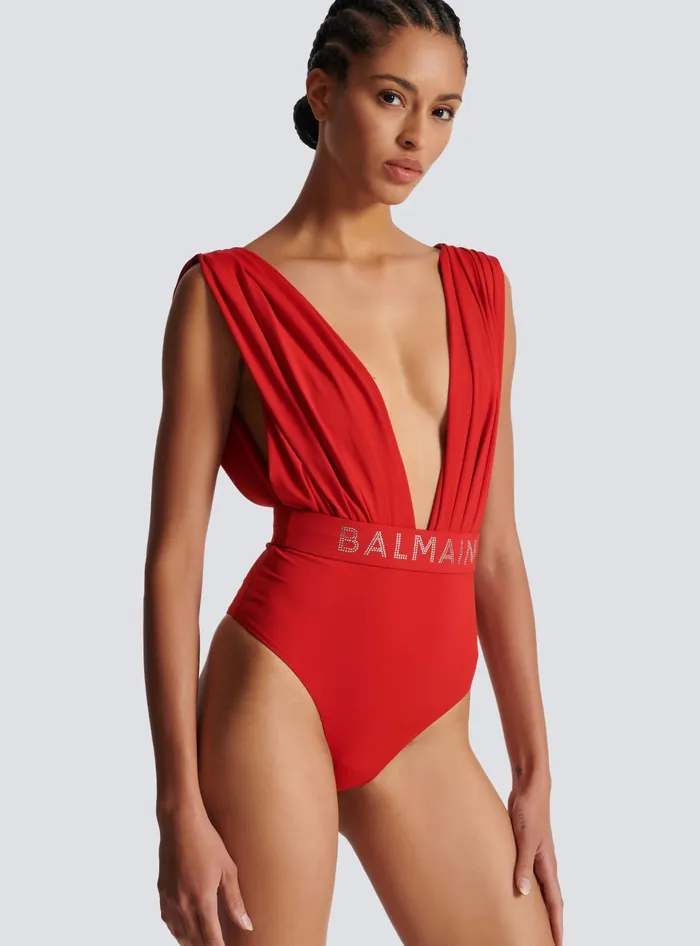 Balmain Swimwear Women Draped Swimsuit Red