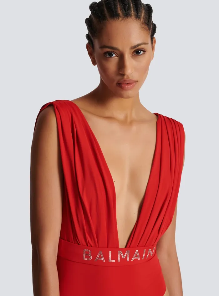 Balmain Swimwear Women Draped Swimsuit Red