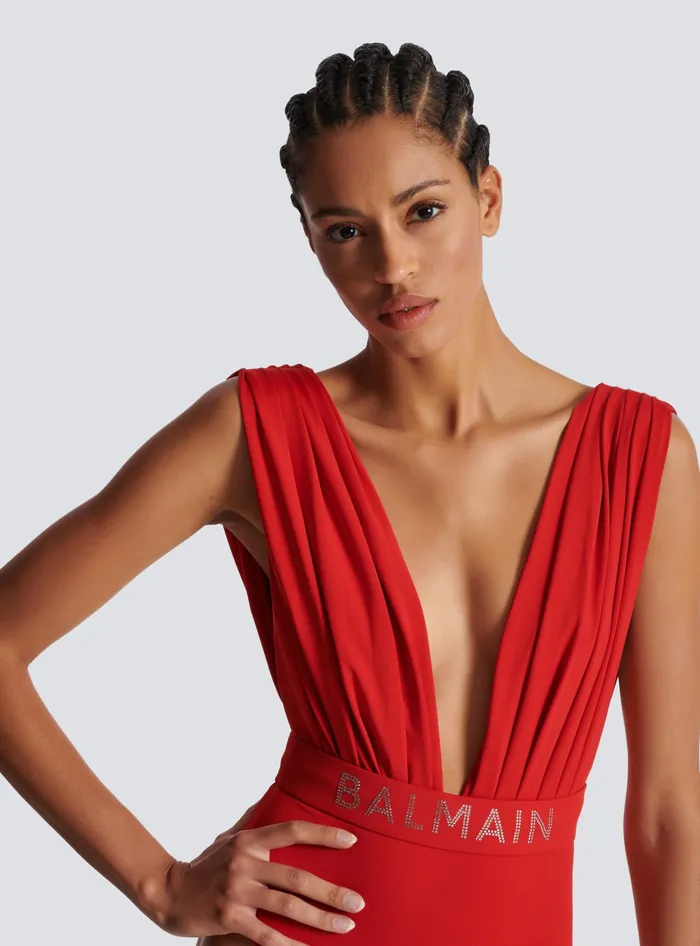 Balmain Swimwear Women Draped Swimsuit Red