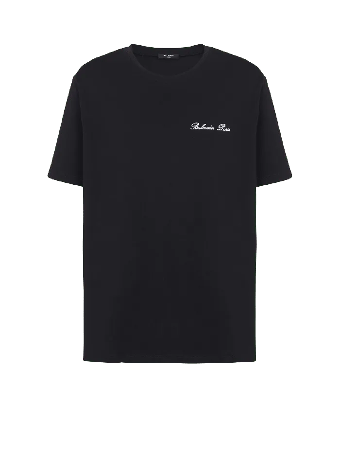 Balmain TShirts Men Loose Tshirt With Signature Embroidery Black