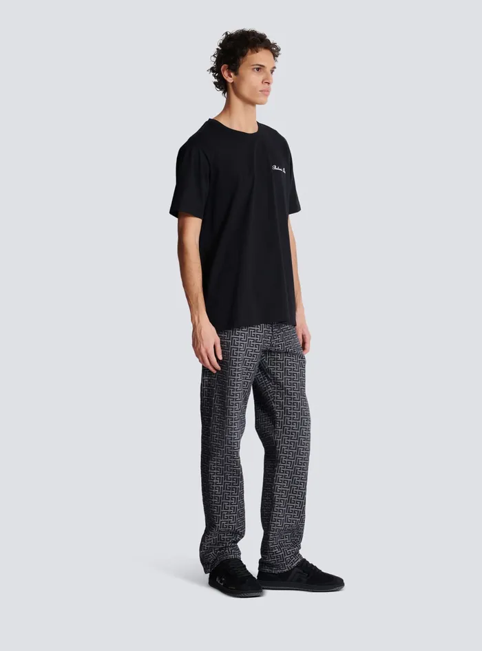 Balmain TShirts Men Loose Tshirt With Signature Embroidery Black
