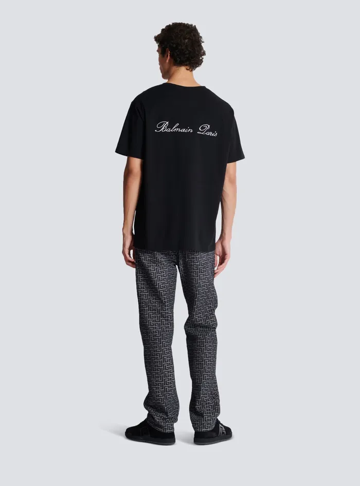 Balmain TShirts Men Loose Tshirt With Signature Embroidery Black