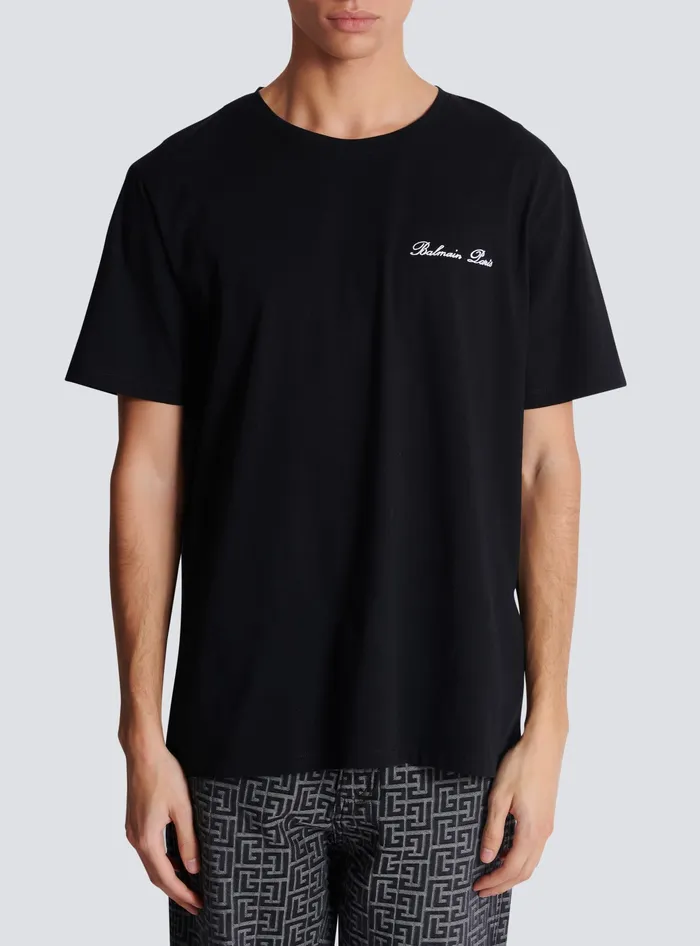 Balmain TShirts Men Loose Tshirt With Signature Embroidery Black