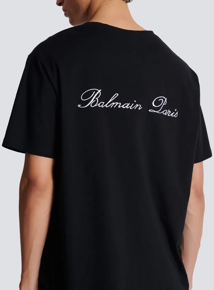Balmain TShirts Men Loose Tshirt With Signature Embroidery Black