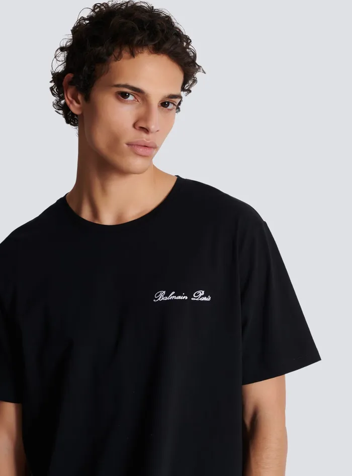 Balmain TShirts Men Loose Tshirt With Signature Embroidery Black