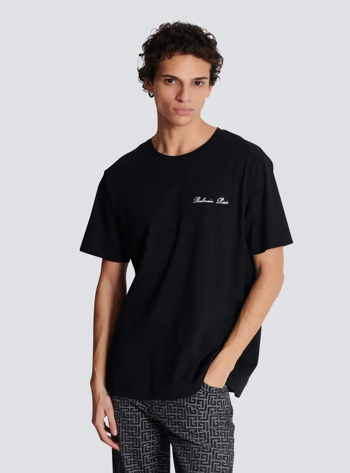 Balmain TShirts Men Loose Tshirt With Signature Embroidery Black