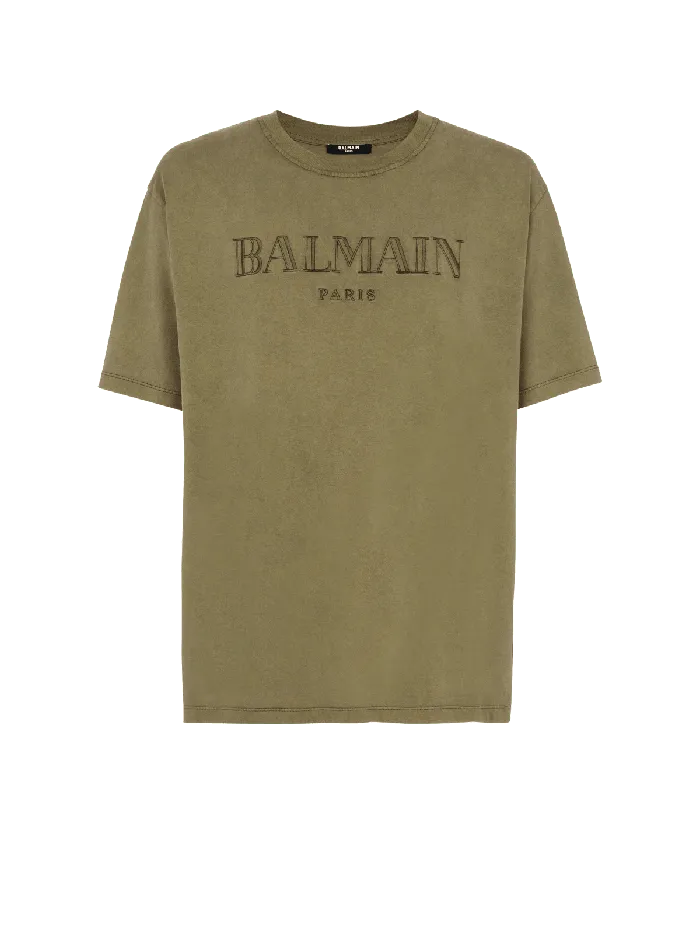 Balmain TShirts Men Vintage Embroidered Tshirt Khaki