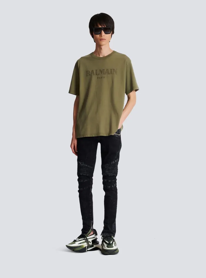 Balmain TShirts Men Vintage Embroidered Tshirt Khaki