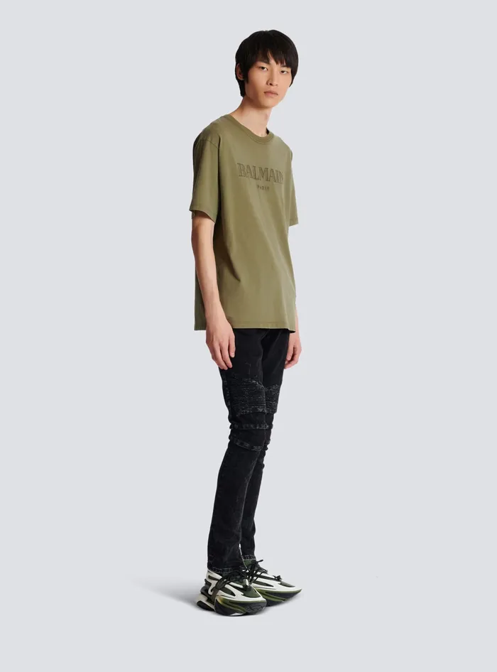 Balmain TShirts Men Vintage Embroidered Tshirt Khaki