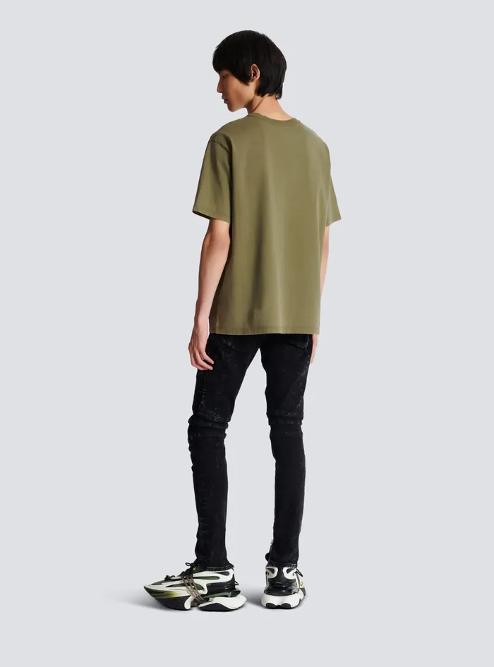 Balmain TShirts Men Vintage Embroidered Tshirt Khaki