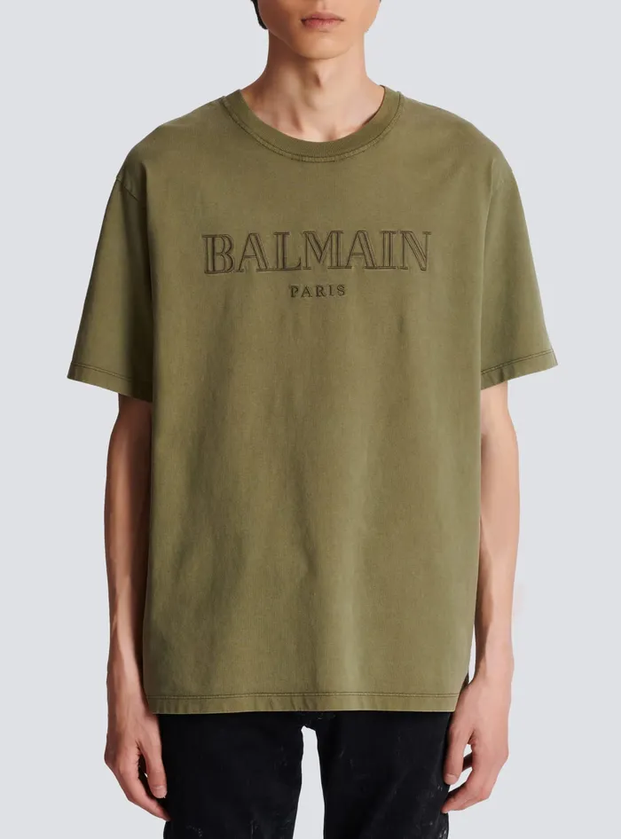Balmain TShirts Men Vintage Embroidered Tshirt Khaki