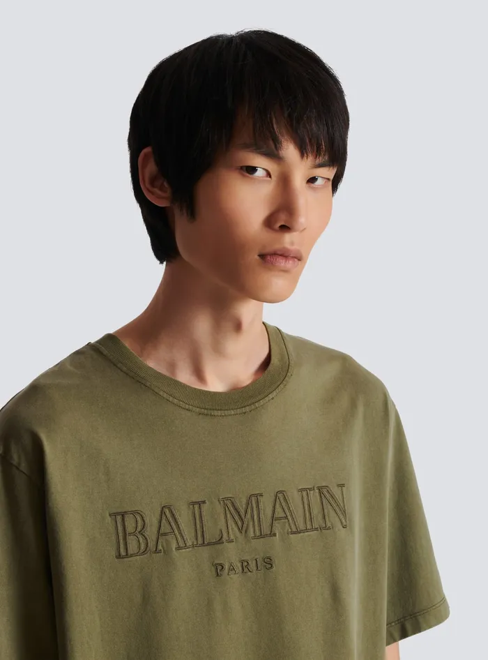 Balmain TShirts Men Vintage Embroidered Tshirt Khaki