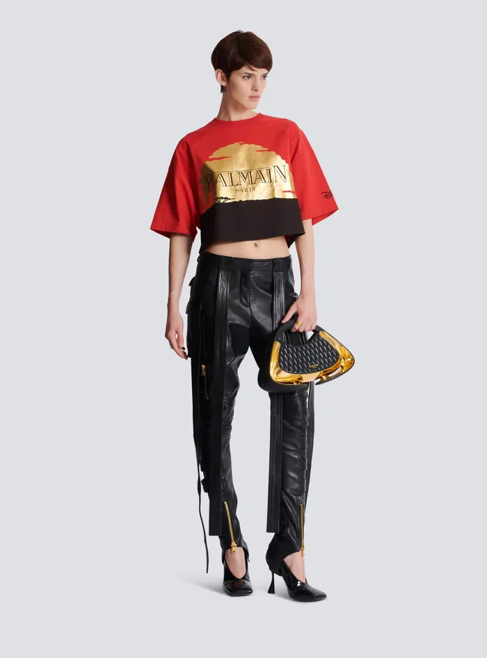 Balmain TShirts Women Disney X The Lion King 8211 Cropped Tshirt With Sunset Print Red