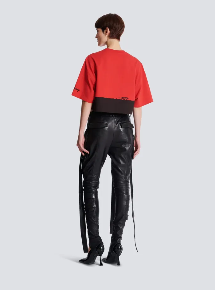 Balmain TShirts Women Disney X The Lion King 8211 Cropped Tshirt With Sunset Print Red