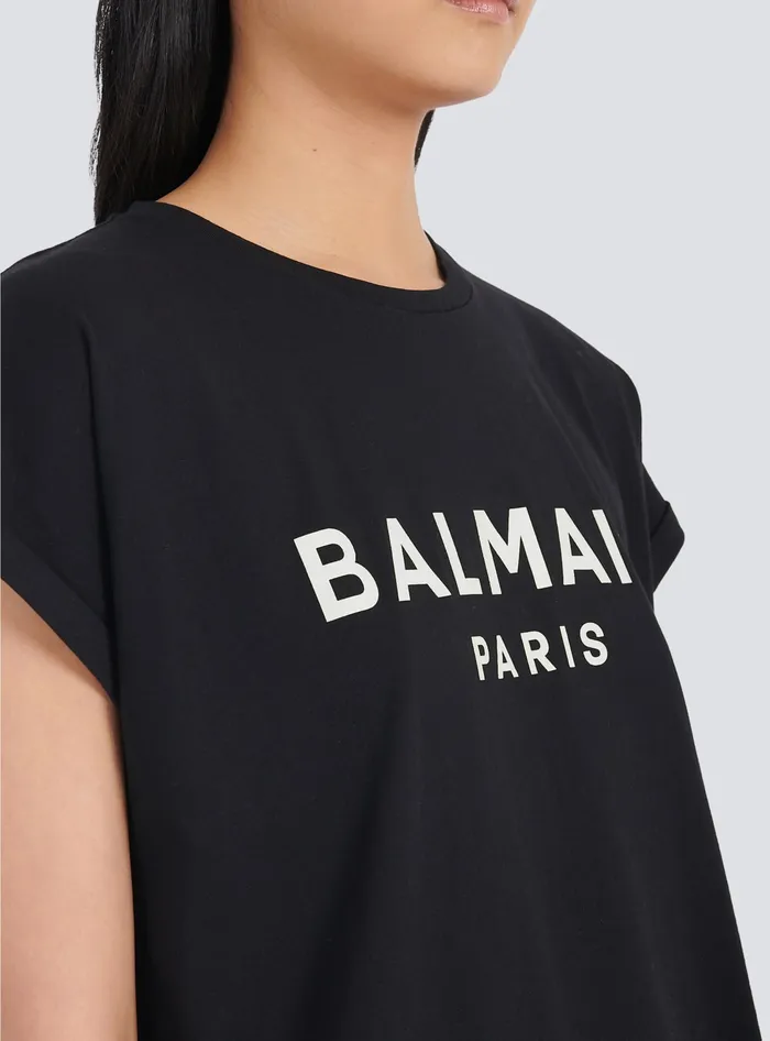 Balmain TShirts Women Ecodesigned Cotton Tshirt With Logo Print Black