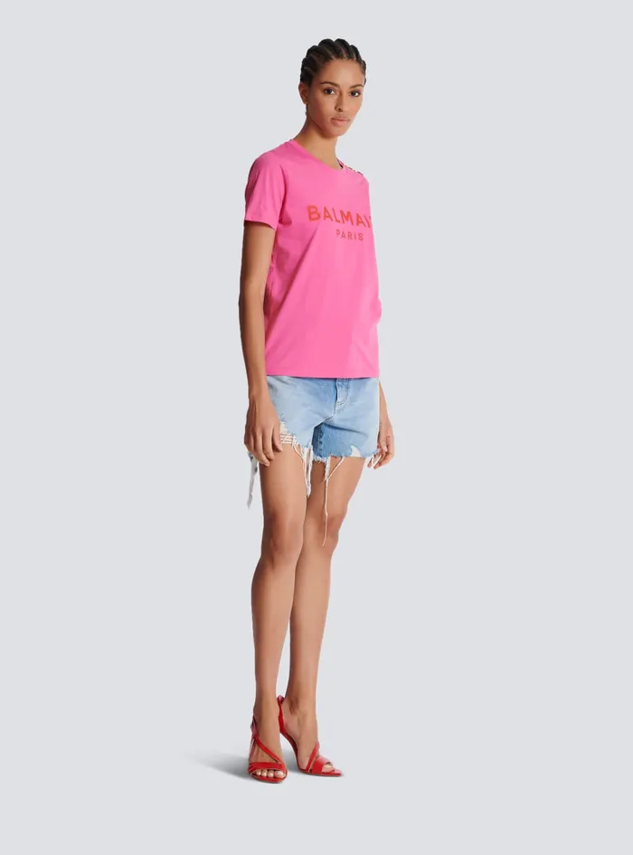 Balmain TShirts Women Tshirt With Paris Print Pink