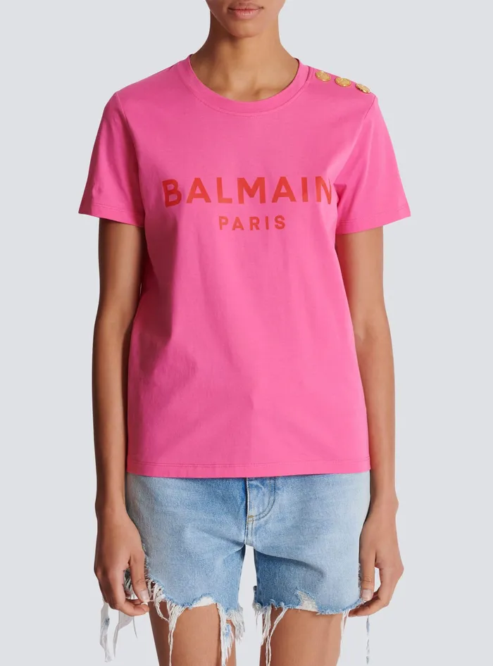 Balmain TShirts Women Tshirt With Paris Print Pink