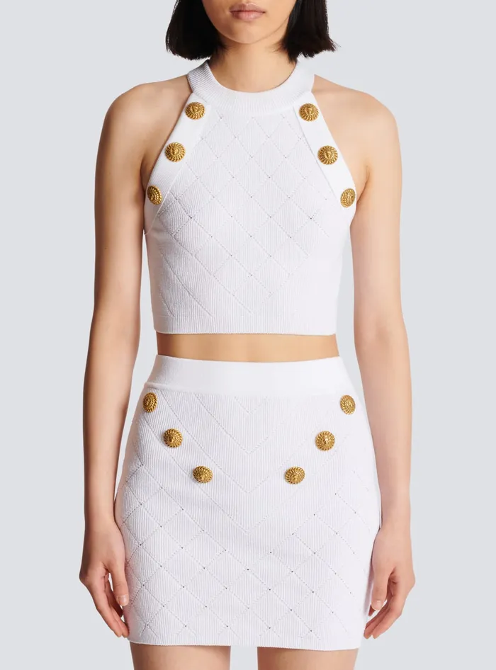 Balmain Tops And Shirts Women 6button Knit Tank Top White