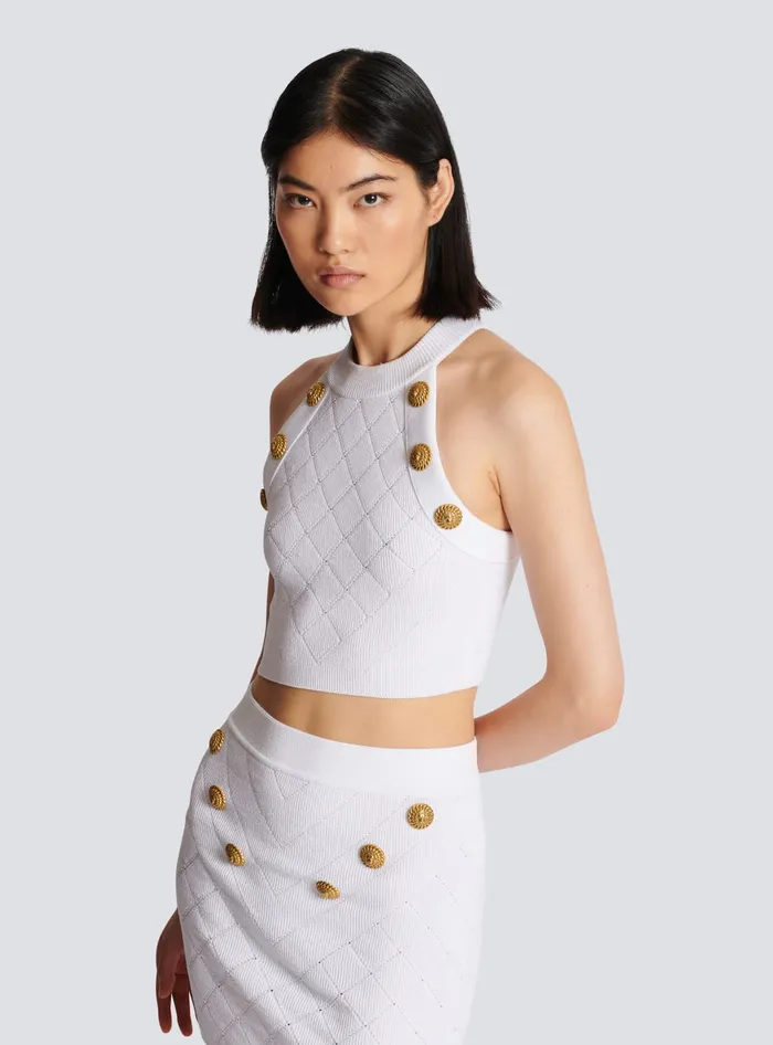 Balmain Tops And Shirts Women 6button Knit Tank Top White
