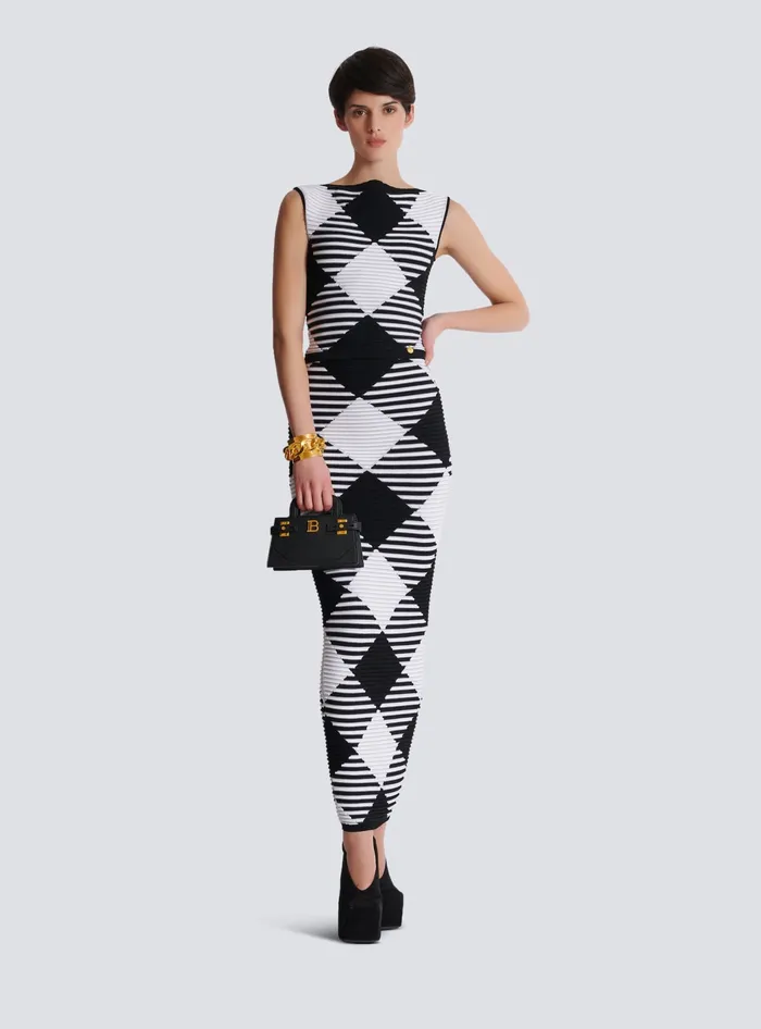 Balmain Tops And Shirts Women Cropped Top In Rolled Gingham Knit Black