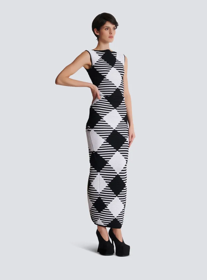 Balmain Tops And Shirts Women Cropped Top In Rolled Gingham Knit Black