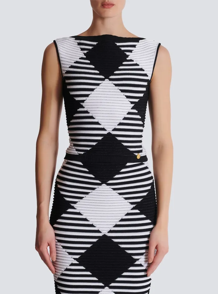 Balmain Tops And Shirts Women Cropped Top In Rolled Gingham Knit Black
