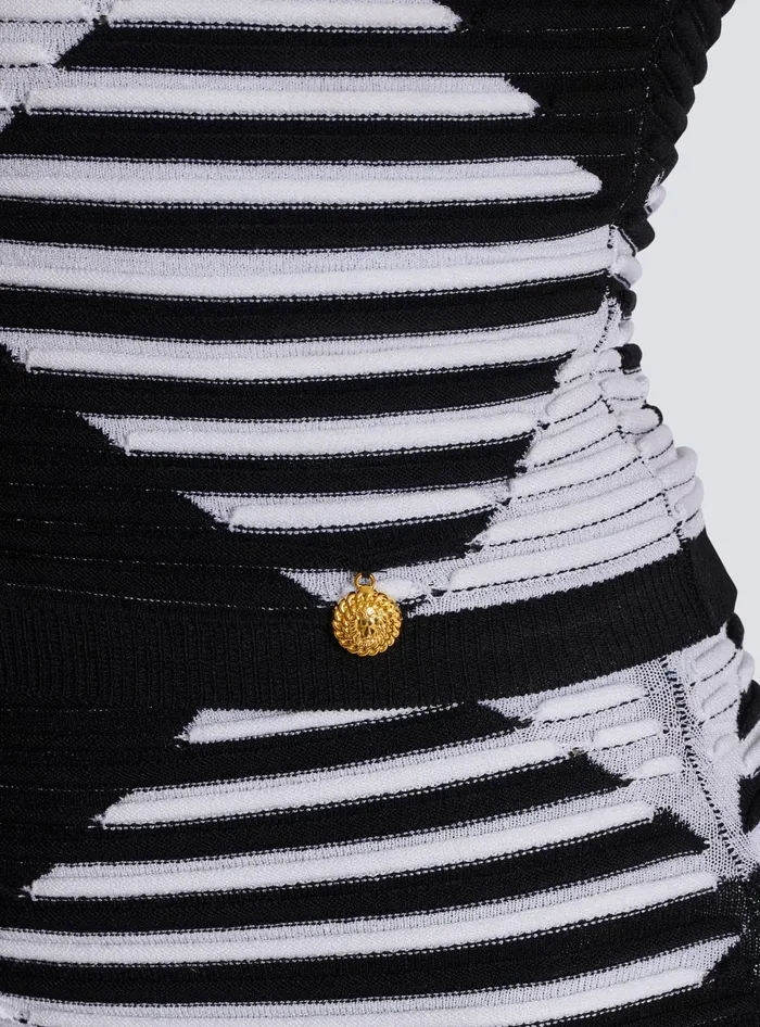 Balmain Tops And Shirts Women Cropped Top In Rolled Gingham Knit Black