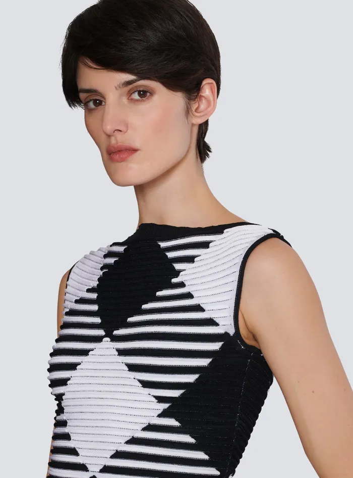 Balmain Tops And Shirts Women Cropped Top In Rolled Gingham Knit Black