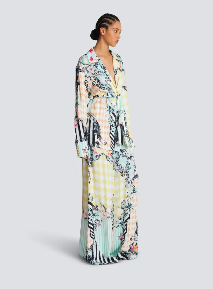 Balmain Tops And Shirts Women Loose Belted Shirt With Baroque Print Multicolor