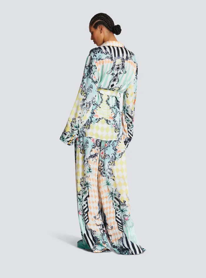 Balmain Tops And Shirts Women Loose Belted Shirt With Baroque Print Multicolor