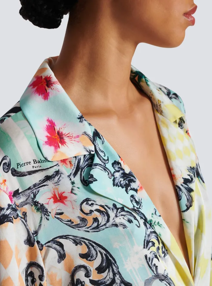 Balmain Tops And Shirts Women Loose Belted Shirt With Baroque Print Multicolor