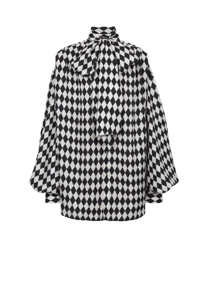 Balmain Tops And Shirts Women Pussybow Shirt With Diamond Print Black