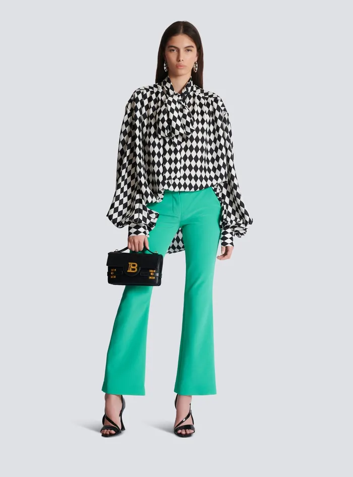 Balmain Tops And Shirts Women Pussybow Shirt With Diamond Print Black