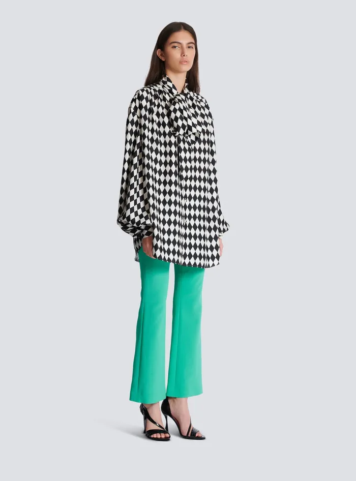 Balmain Tops And Shirts Women Pussybow Shirt With Diamond Print Black