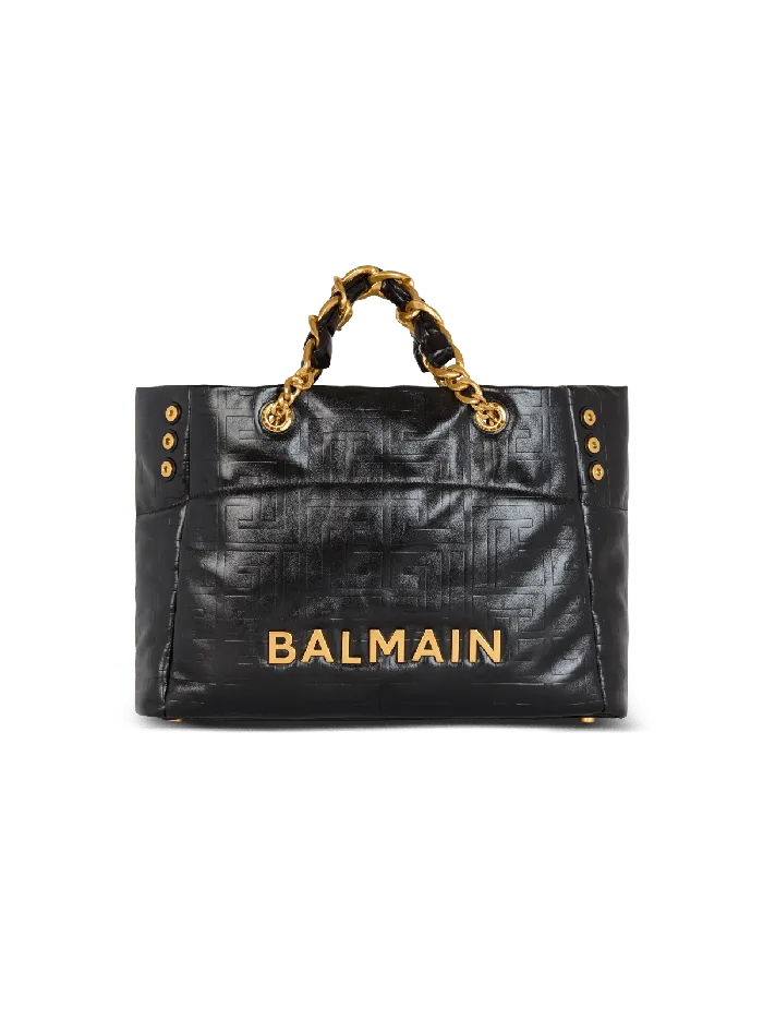 Balmain Tote Bags Women 1945 Soft Tote Bag In Crackled Calfskin Black