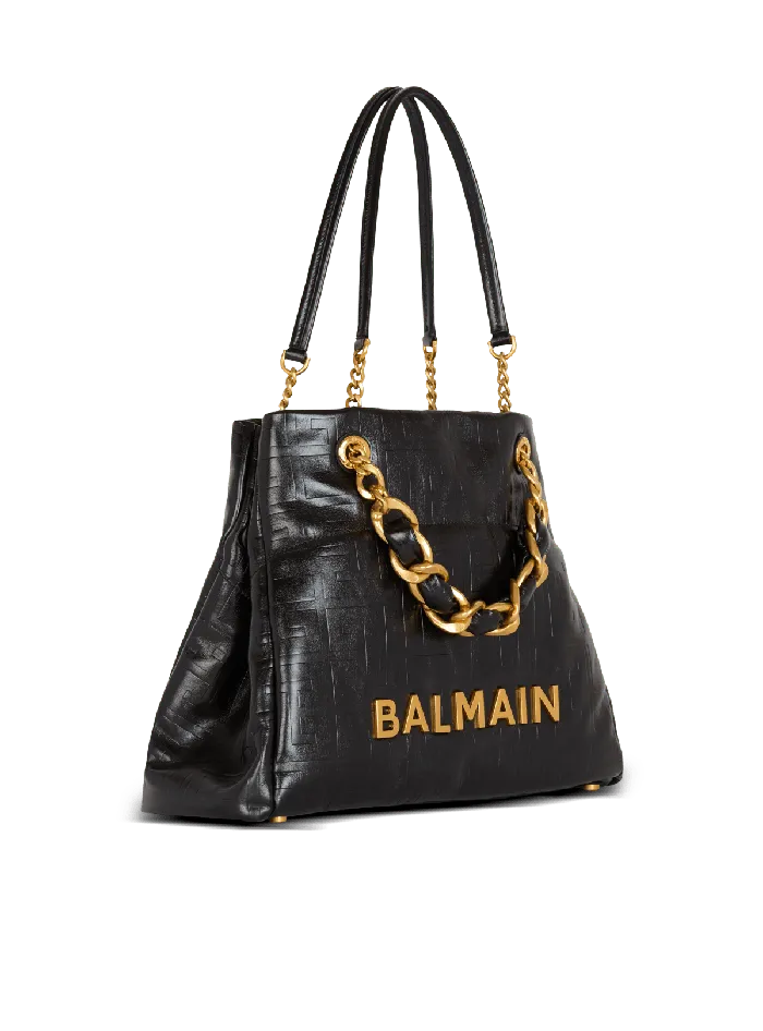 Balmain Tote Bags Women 1945 Soft Tote Bag In Crackled Calfskin Black