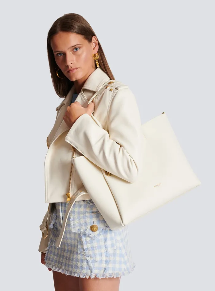 Balmain Tote Bags Women Emblegraveme Leather Tote Bag White