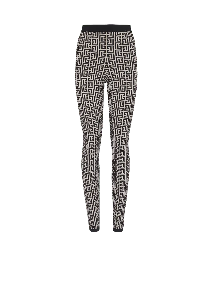 Balmain Trousers And Shorts Women Knit Leggings With Monogram Black