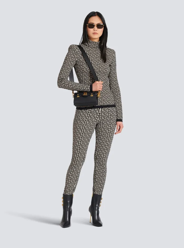 Balmain Trousers And Shorts Women Knit Leggings With Monogram Black