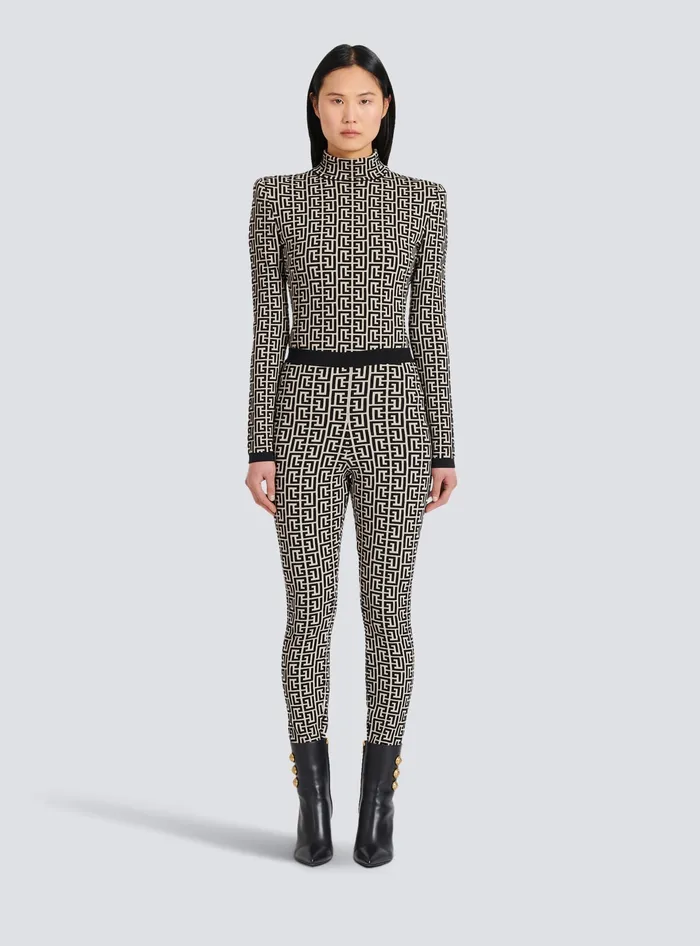 Balmain Trousers And Shorts Women Knit Leggings With Monogram Black