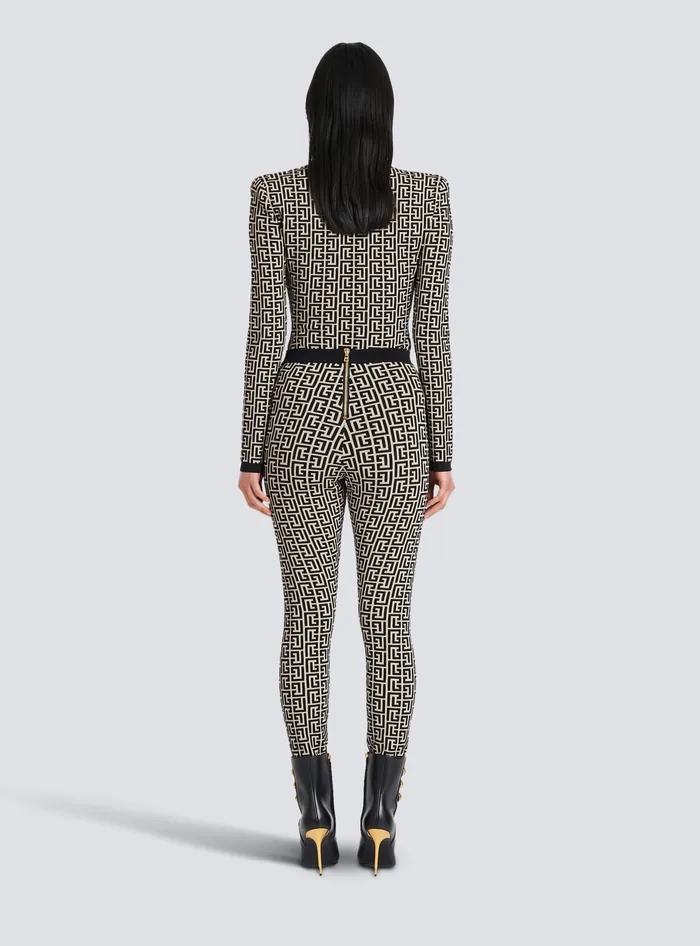 Balmain Trousers And Shorts Women Knit Leggings With Monogram Black