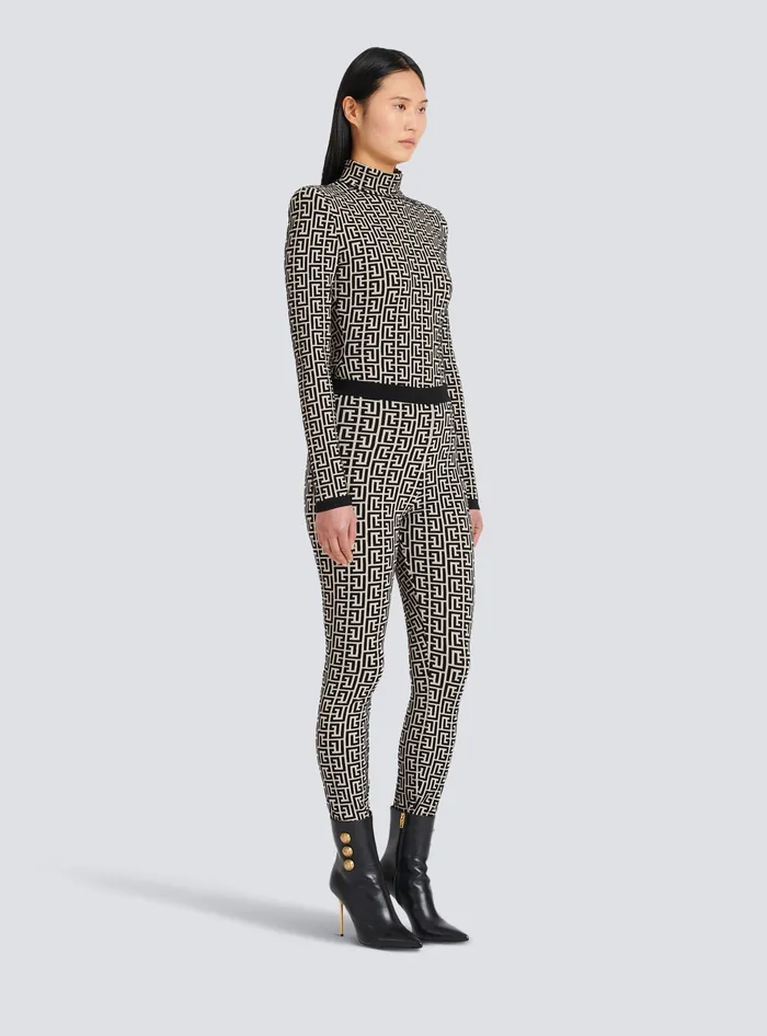 Balmain Trousers And Shorts Women Knit Leggings With Monogram Black