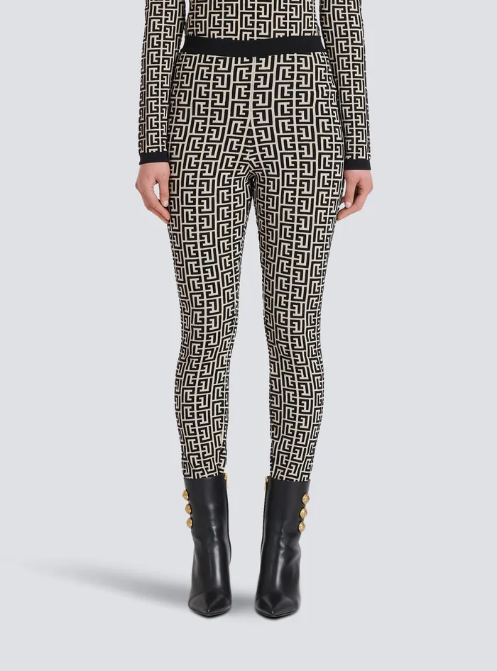 Balmain Trousers And Shorts Women Knit Leggings With Monogram Black