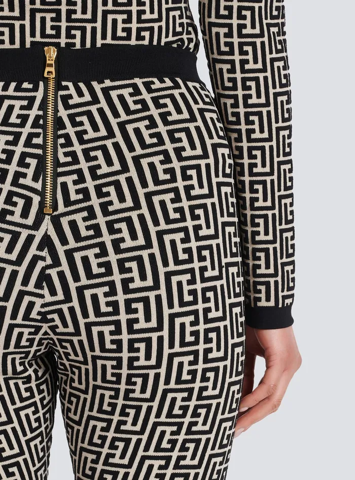 Balmain Trousers And Shorts Women Knit Leggings With Monogram Black