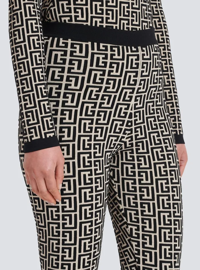 Balmain Trousers And Shorts Women Knit Leggings With Monogram Black