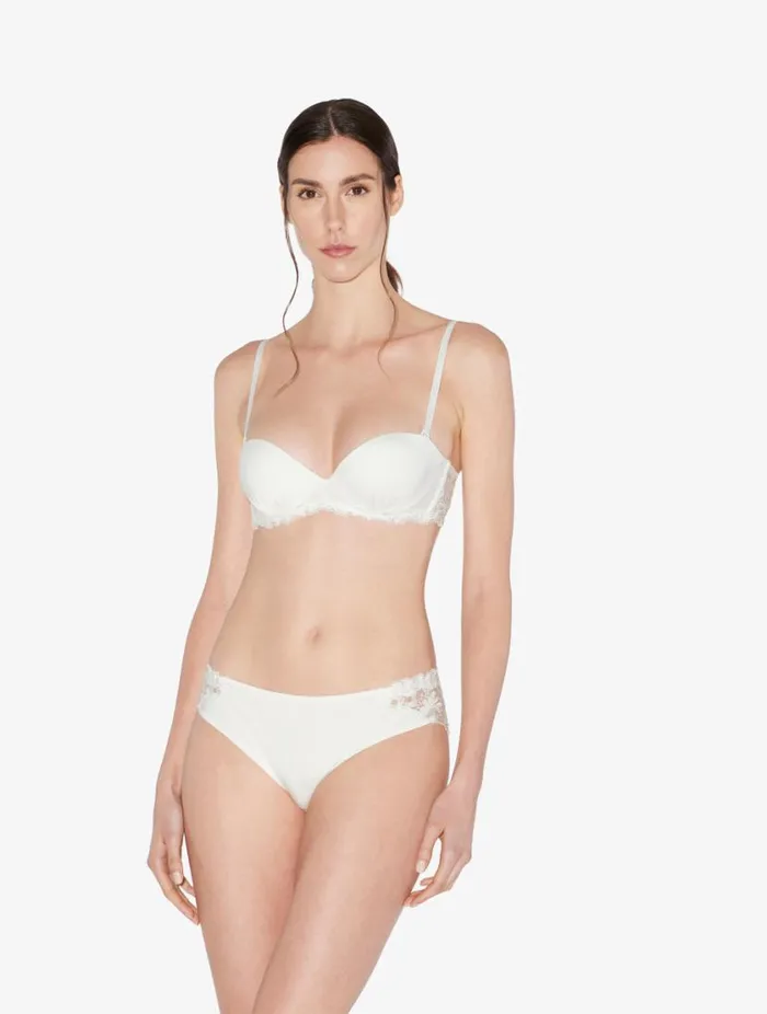 Bandeau Bra In Offwhite Lycra With Embroidered Tulle Lingerie La Perla Bandeau