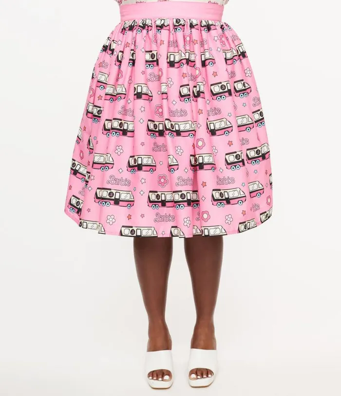 Barbie X Plus Size 1970s Pink Barbie Bus Gellar Swing Skirt ClothingPlus Unique Vintage Skirts