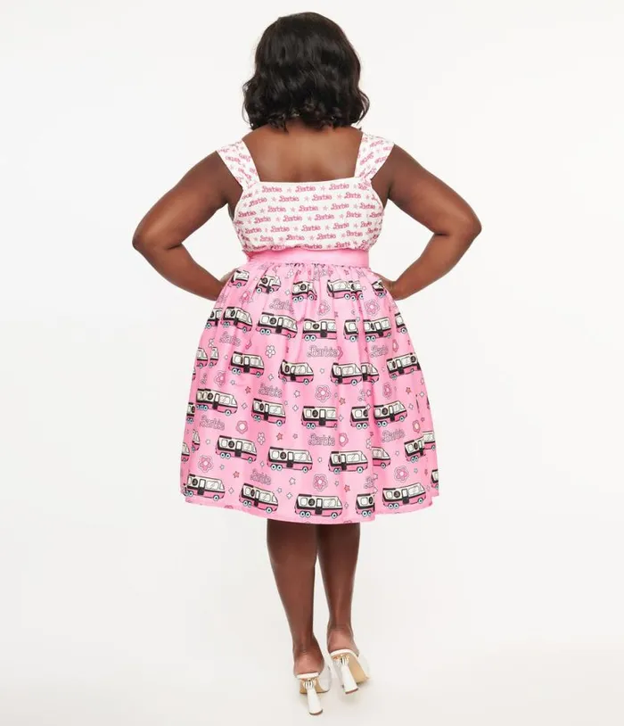 Barbie X Plus Size 1970s Pink Barbie Bus Gellar Swing Skirt ClothingPlus Unique Vintage Skirts